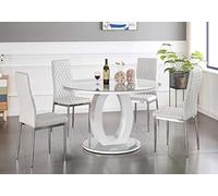 High Gloss Round Dining Table Set with 4/6 Contemporary Milan Chairs, Elegant Glass Top for Dining Room, Kitchen, or Living Room - Modern Fur Design