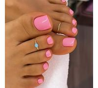 High-Gloss Short Square False Toe Nails - 24PCS Vibrant Pink French Tip Press On Nails with Durable ABS Material for Elegant Women Art DIY, Handmade Press on, Square French Tip False, Short