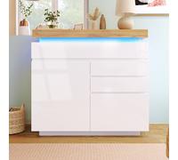 High-Gloss Sideboard Cabinet with Drawers and Doors, LED Lighting Chest of Drawers for Living Room, Hallway, 110L x 39W x 115H cm, White Aosom.UK