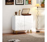 High Gloss Storage Cabinet with 2 Doors, Adjustable Shelf, Hairpin Legs HOMCOM White One Size