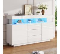 High-gloss Storage Cabinet with App-Controlled LED Lighting, Locker with Adjustable Shelves, Soft-close Drawers, 140L x 35W x 80H cm, White Aosom UK