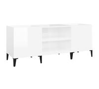 vidaXL Record Storage Cabinet - High Gloss White, Engineered Wood, Metal Legs, Multipurpose, Ideal for Living Room, Bedroom or Office