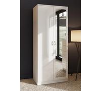 FWStyle White Gloss Modern 2 Door Mirrored Wardrobe, White