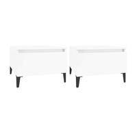 Side Table High Gloss White 50x46x35 cm Engineered Wood Drawer Modern Metal Legs