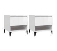 Side Table High Gloss White 50x46x50 cm Engineered Wood Metal Feet Drawer Shelf