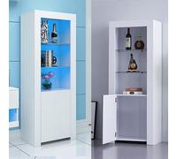 High Gloss White Tall Display Cabinet with Storage - Versatile Sideboard Cupboard