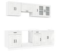 Kitchen cabinet set 8-piece high gloss white engineered wood & glass 80cm modern