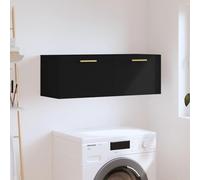 High Gloss White Wall Cabinet 100x36.5x35 cm - Modern Engineered Wood Sto Cupboard for Kitchen Bathroom & Utili - Slish Space Saving Design with Black Accents