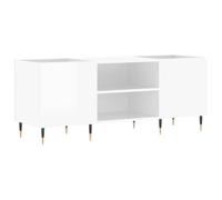 High Gloss White Wood Board Cabinet with Iron Legs 121 x 38 x 48 cm Spacious Vinyl Cabinet with Storage Space Sturdy Top Plate for Turntable Modern Living Room Furniture