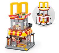 HIGH GODO City Street Burger Shop Building Blocks, 243 PCS Simulation Architecture Decoration Model, Ideas Gift for Adults Collector Teen