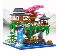 HIGH GODO Flowers Peach Blossom Pond Botanical House with LED, 3320 Pieces Micro Building Blocks Architecture Tree House Garden Model, Creative Clamping Building Blocks Gift for Teenagers Adults Women