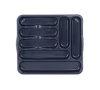 High Grade Cutlery Tray Drawer Organiser - Durable Plastic Insert for Knives, Forks & Spoons - Universal Utensil Holder for Home, Office & Caravan Kitchens (Navy Blue, 7 Compartment)