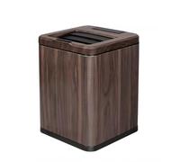 High-Grade Electric Recharable Lint Sensor Trash Can, 10L Wooden Grain Wastebasket with Lid for Living Room, Bedroom, Kitchen - Ebony Household Solut