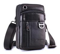 High Grade Leather Phone Holster,Hip Bum Pack Cigarette Pouch Unisex,Vertical Holster Belt Clip Pouch,Carrying Case with Card Slots Compatible With iPhone Samsung, Black, 7.08 inches x 4.5 inches x
