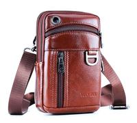 High Grade Leather Phone Holster,Hip Bum Pack Cigarette Pouch Unisex,Vertical Holster Belt Clip Pouch,Carrying Case with Card Slots Compatible With iPhone Samsung (Brown)