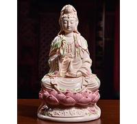 High Grade Pink Ceramic Guanyin Buddha Statue Town House Feng Shui Offering Decorations White Porcelain Bodhisattva Crafts