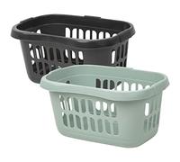 High Grade Plastic Large 60L Hipster Laundry Basket Hamper Clothes Washing Bedding Linen Storage Basket (Midnight Greyish + Silver Sage)