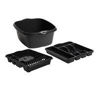- High Grade Plastic Rectangular Washing Up Bowl/Small Cutlery Tray/Large DISH Drainer Drawer Organizer for Home and Kitchen (Midnight - Black)