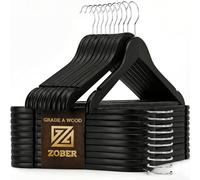 High-Grade Wooden Hangers (20 Pack) - Premium Smooth Finish, Durable Wooden Coat Hanger/Clothes Hangers, 360° Hook & Dress Notches - Wood Suit Hangers with Non Slip Trouser Bar (Black, 20 Pack)