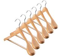High-Grade Wooden Hangers - Heavy-Duty Coat Hangers with Wide Shoulders - Set of 6 with 6.3cm Shoulder Flares for Suits and Garments - Includes Trouser Bar