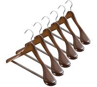 High-Grade Wooden Hangers - Set Of 6 - Heavy-Duty Wooden Coat Hangers with Wide Shoulders - Clothes Hangers with 6.3cm Shoulder Flares for Suits and Garments - Wooden Suit Hangers with Trouser Bar