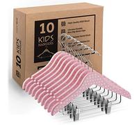High-Grade Wooden Kids Hangers with Clips (10 Pack) Cute & Charming, Durable Baby Hangers / Nursery Coat Hangers - 32 cm - 360° Hook & Dress Notches - Toddler/Childrens Hangers For Trousers & Skirts