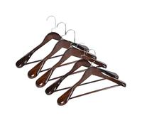 High Grade Wooden Retro Suit Clothes Hanger | Vintage Brown Walnut Finish with Non-Slip Pants Bar | Wardrobe Organizer for Clothes, Jackets, Coat, Trousers | 44.5cm with Wide Shoulders 5.5cm, 5 Pack