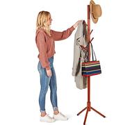 High-Grade Wooden Tree Coat Rack Stand, 6 Hooks - Super Easy Assembly NO Tools Required - 3 Adjustable Sizes Free Standing Coat Stand, Hallway Coat Hanger Hat Stand, for Handbag, Clothes & Accessories