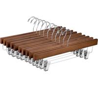 High-Grade Wooden Trouser Hanger with Clips (10 Pack) - Durable 360° Hook with Non Slip Adjustable Clips for Pants, Skirts, Jeans, Slacks & Shorts