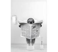 High Ground Cow Bathroom Decoration Pictures, Modern Black and White Animal Bathroom Wall Decoration Poster, Toilet Cow Reading Newspaper Home Decoration Pictures, Frameless (Baumotter, 40X60CM*1)