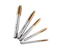 High Hardness Titanium Coated Screw Tap Kit Set of 5 Pieces for Various Thread Sizes M3 to M8 with Chip Ejection Design