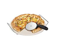 High-Heat Cordierite Pizza Stone for Grill, Oven & BBQ - with Pizza Cutter - Odourless Crisp Crust Base - Handles Over 1000°C - Perfect for Baking Flatbreads, Pitta, and Artisan Homemade Pizza
