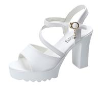 High Heel Sandals for Women Cut out Strappy Crossover Slingback Slide Ankle Strap Open Toe Pumps Shoes Elegant Ladies Mid Wedge Heels Mary Jane Court Shoes Available in White, Black