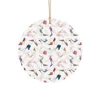 (High Heel Shoes) Printed Christmas Tree Aluminum Ornaments Pendants 1 PCS Round Xmas Ornaments for Novel 8cm