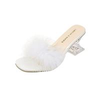 High Heel Slippers For Women - Fluffy Slippers Open Toe Square Toe Breathable Lightweight Summer Slipper With Transparent Glass High Holidays Party Social Performance Dance Dance Sandal