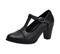 High Heel with Burnout Floral Pattern Buckle Strap Comfortable Shoes for Plus Size Ladies (Black, 3)