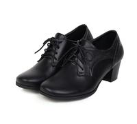 High Heel Women's Chunky Heeled Round Toe Lace-Up Oxfords with a Retro Chunky Heel Black