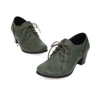 High Heel Women's Chunky Heeled Round Toe Lace-Up Oxfords with a Retro Chunky Heel Green