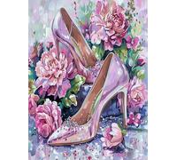 High-Heeled Shoes Diamond Art Kits Adults, 5D Diamond Painting Flower Diamond Art Kits for Kids Beginners, Full Drill Square Diamond Dots Crystal Art Embroidery Kits, Home Wall Decor Gifts 30x40cm b-b