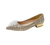 High heels Cinderella Crystal Slippers Point Toe Square Heel Shiny Sequin Cloth Wedding Shoes Party Party Pumps(Gold,2.5 UK)