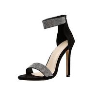 High Heels for Women and American Fashion Sweet Round Toe Stiletto Large Size Sandals lver Platform Heels (Black, 7)