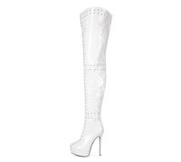 High Heels for Women Platform Stiletto with Studded Over The Knee Boots for Party Club Wear Tight High Boots-white||45
