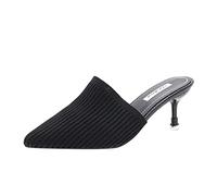 High Heels for Women Sexy Kitten Heel Summer Sandals Mules Slip On Open Toe Backless Dress Sexy Low Heeled Slipper Slides Fuzzy Slippers Sandal Black