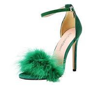 High Heels For Women Size 4, Elegant Thin High Heels Sandal Open Toe With Fuzzy Feather Dressy Shoes Adjustable Buckle Sandals Ankle Strap Wedding Shoe Slingback Sandal Hollow Out Shoe