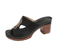 High Heels for Women Stiletto, Comfortable Sandals for Women Summer Solid Slip On Casual Open Toe Square Heels Comfortable Beach Shoes Sandals Slippers (Black 4.5)