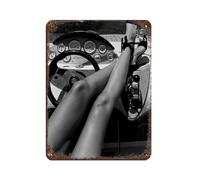 High Heels in Classic Car Retro Poster Metal Tin Sign Chic Art Retro Iron Painting Bar People Cave Cafe Family Garage Poster Wall Decoration 12x16inch(30x40cm)