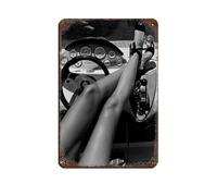 High Heels in Classic Car Retro Poster Metal Tin Sign Chic Art Retro Iron Painting Bar People Cave Cafe Family Garage Poster Wall Decoration 8x12inch(20x30cm)