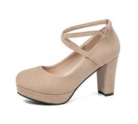 High Heels Mary Jane Shoes Dress Pumps Strap Black Nude Heeled Party Wedding Office Shoes(Beige,41)