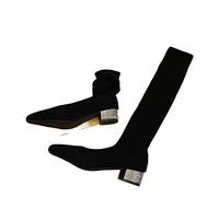 High Heels Pointed Toe Women Over The Knee High Boots Rhinestone Heel Knitting Sock Boots Elastic High Boots Flat