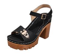 High Heels Sandals Women's Block Heel Pumps Peep Toe Breathable Sandals Women's Summer Comfortable Outdoor Sandals Large Size Beach Sandals Platform Heel Shoes Leisure Sandals, black, 9 UK